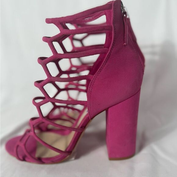 Schutz Women’s 9.5 JULIANNA BLOCK NUBUCK SANDAL Hot Pink Heels - Picture 5 of 11